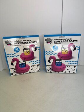 NEW BigMouth Inflatable Pool Party Beverage Boats Pink Flamingos 4 Pk FOR Drinks